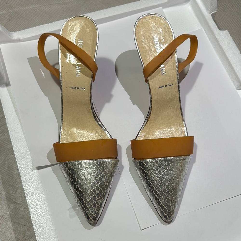 Helmut Lang Silver and Tan Heels Size 9.5